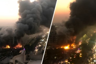 Huge fire breaks out at shopping mall located at Karachi's Ayesha Manzil