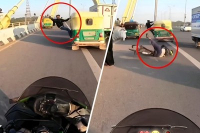WATCH: Indian man's reckless stunts on speeding auto knocks off cyclist