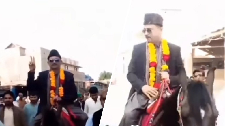 Shadadkot man arrives on horse to file nomination for elections 2024