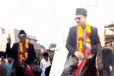 Shadadkot man arrives on horse to file nomination for elections 2024