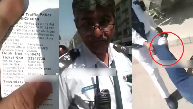 Karachi traffic cop manhandles motorcyclist over missing number plates
