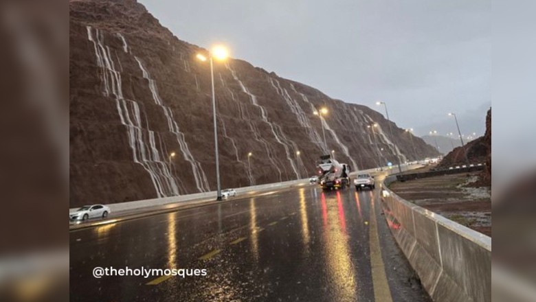 Mountains in Madina turned into waterfall after heavy rains