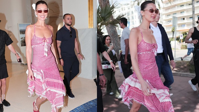 Bella Hadid wears keffiyeh dress in solidarity with Palestine at Cannes