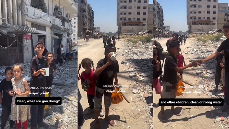Displaced Gaza children win hearts by offering water to passersby during extreme heat