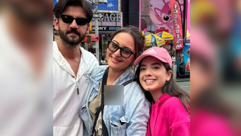 Arisha Razi poses with newlywed Sonakshi, Zaheer in Canada