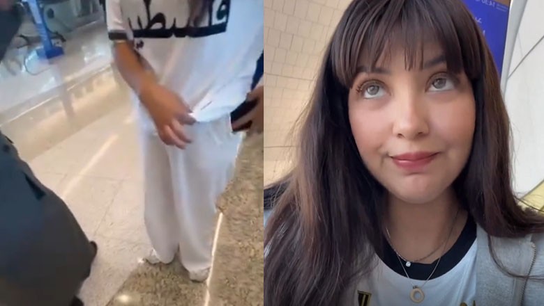 Journalist Leyla Hamed forced to cover "Palestine" outfit at Abu Dhabi airport