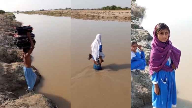 Children risk their lives to reach school in Sindh