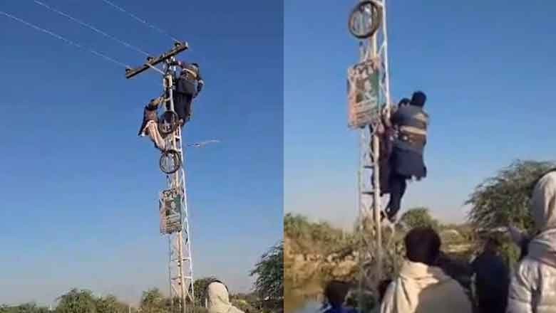 Umerkot boy climbs electric pole in protest after father fails to repair bike