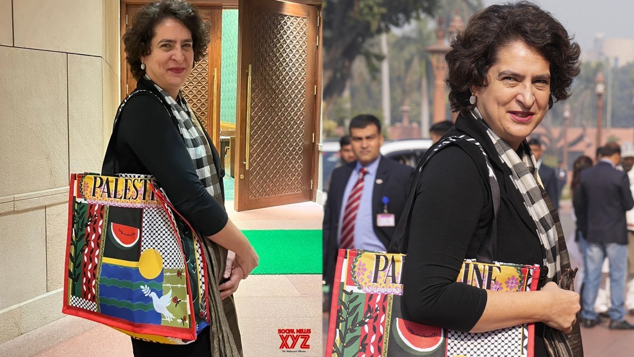Priyanka Gandhi takes "Palestine" bag to Indian Parliament