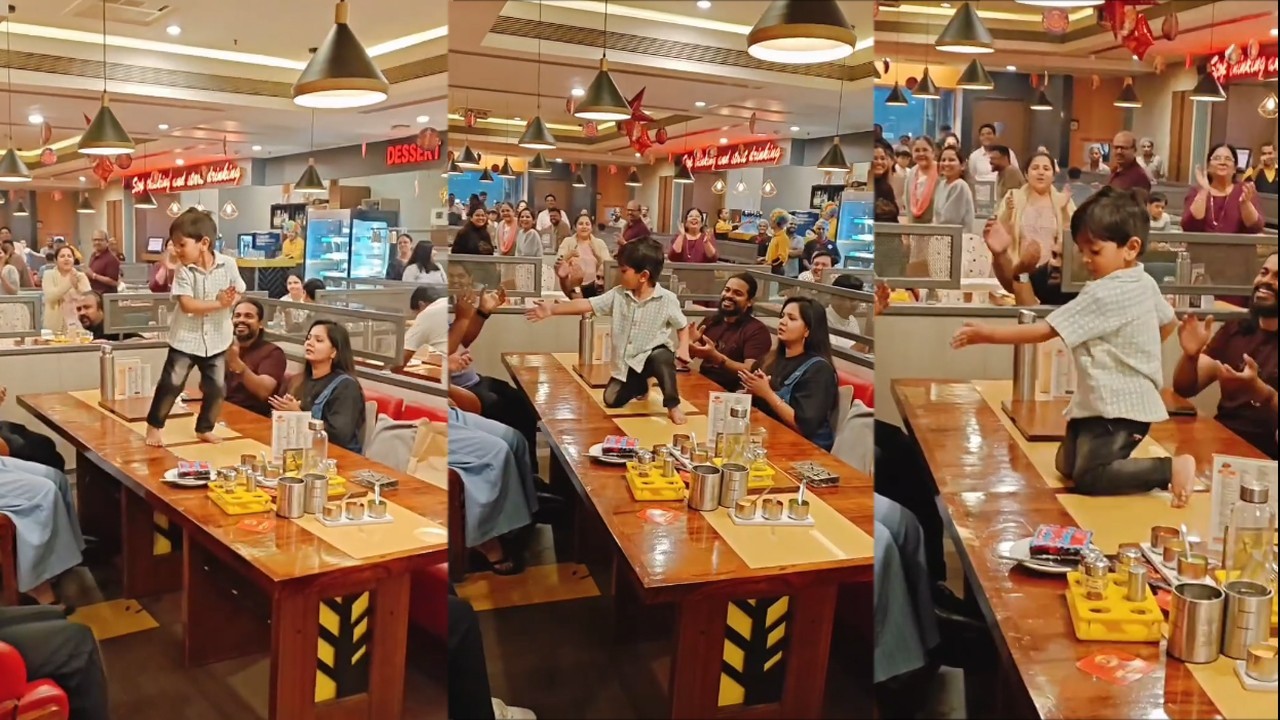 Little kid's Aaj Ki Raat dance on table at food court goes viral