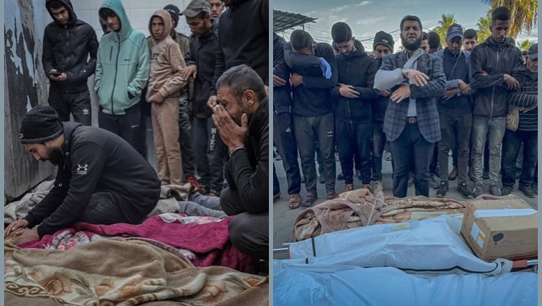 Palestinians carry remains of 4-year-old girl in a cardboard box during funeral
