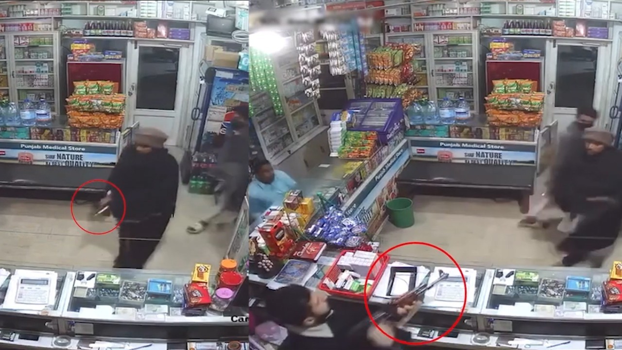 WATCH: Shopkeeper pulls out Kalashnikov to foil robbery attempt