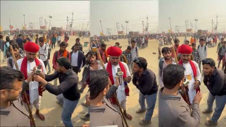 Man snatches reporter’s mic during live coverage at Maha Kumbh Mela in India