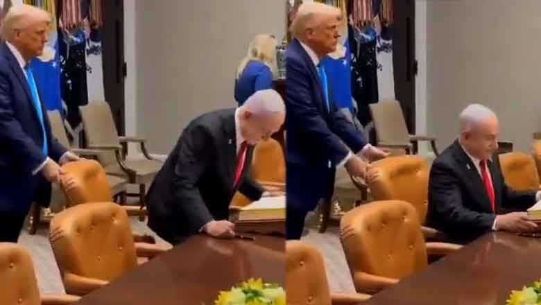 "From US President to Israel's waiter:" Internet reacts as Trump pulls chair for Netanyahu in viral video