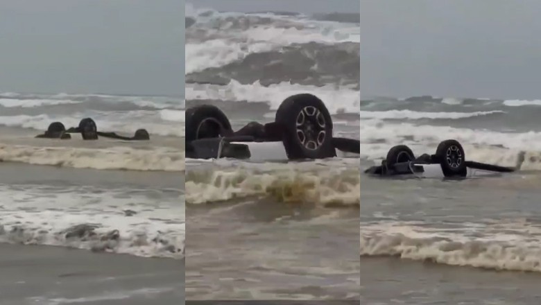 Car found overturned at Karachi’s Sea View beach