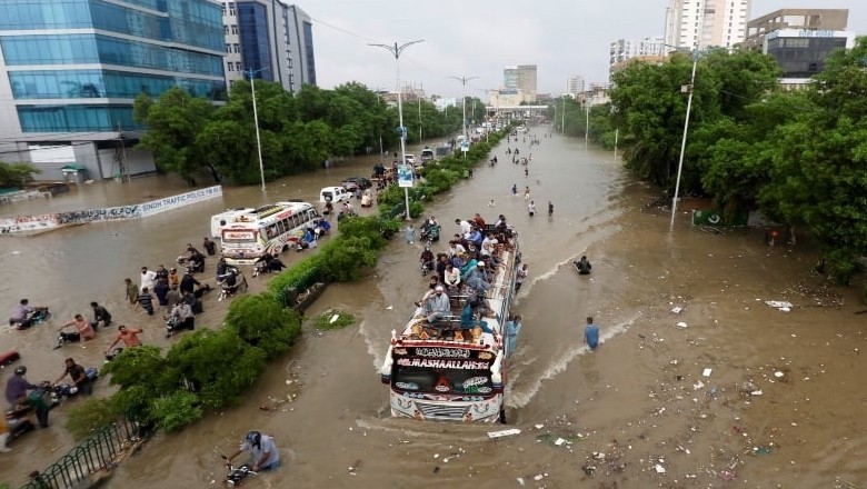 Underpasses flooded with rainwater as traffic crawls on major roads in Karachi