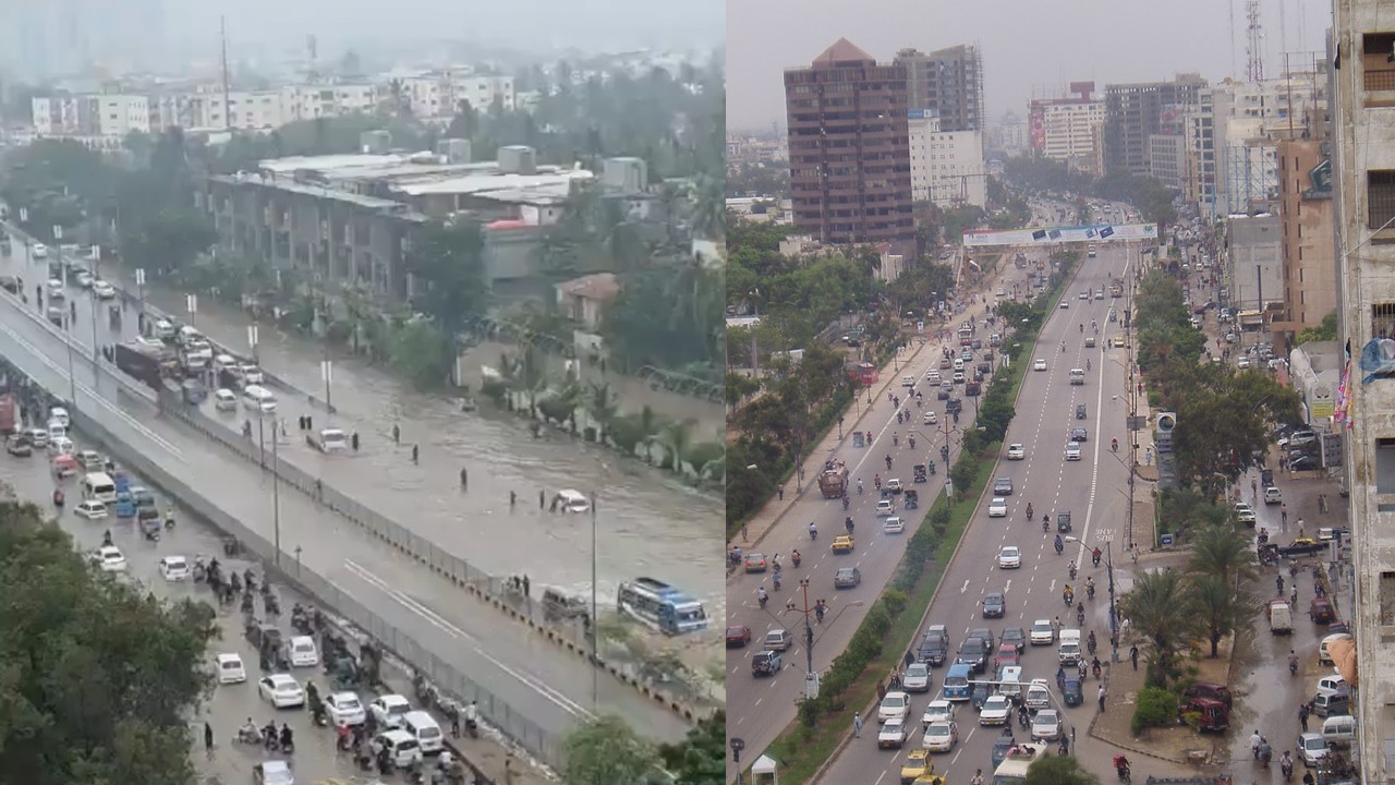 Karachi: Shahrah-e-Faisal partially cleared of water, other major roads remain submerged